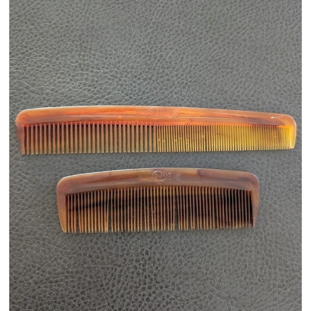 Vintage Lot Of 2 Pocket Combs Faux Tortoise Goody 5" 7" Unbreakable Made In USA